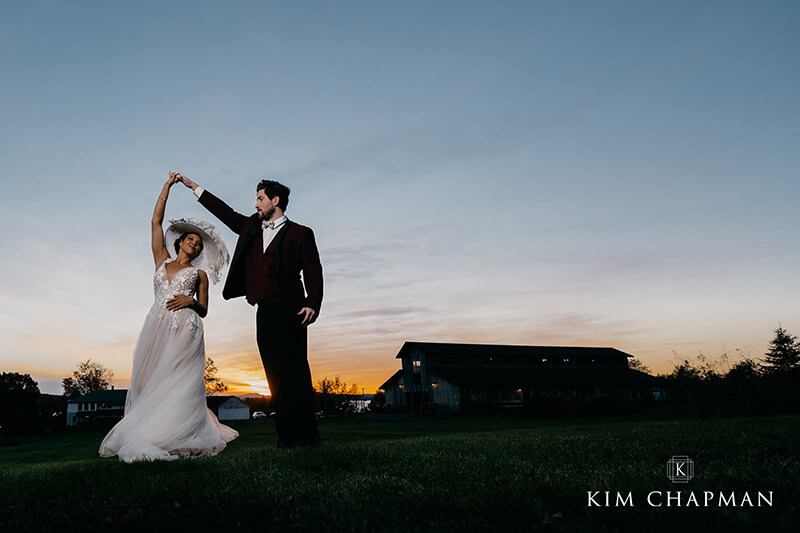 Bride and groom sunset