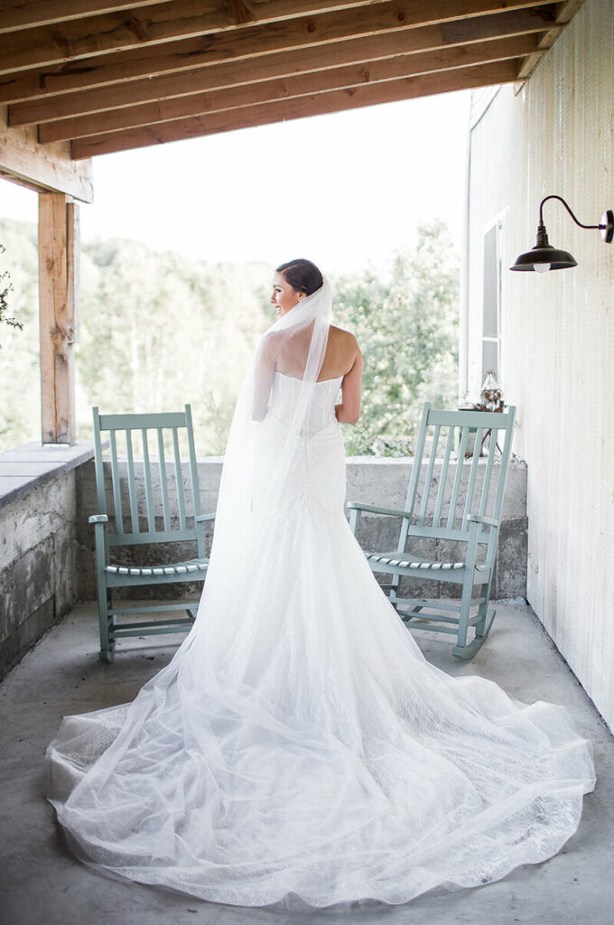 bride posing on sun porch
