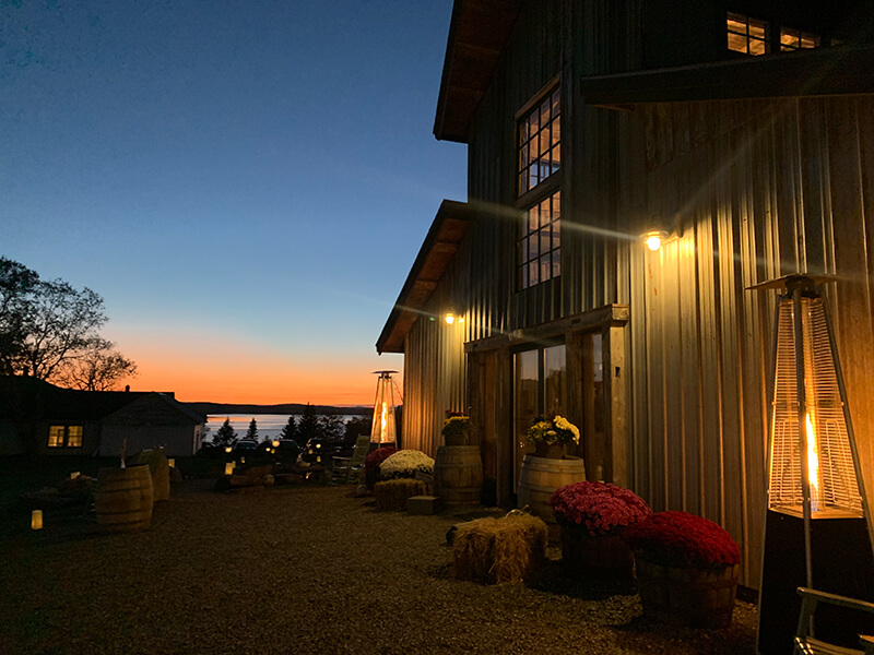 entrance of barn sunset